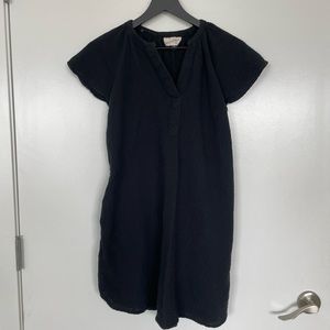 Black textured, cotton, knee length, short sleeve dress | size XS